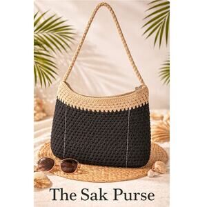 The Sak Black and Tan Crochet Crossbody Bag